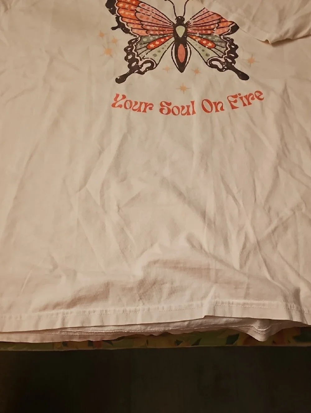 Comfort Colors White Tee with Pink and Orange Butterfly Graphic